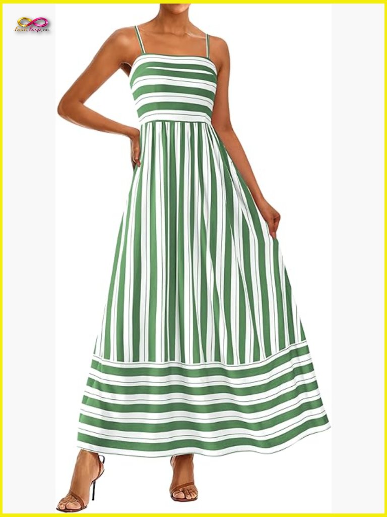 Spaghetti Strap Maxi Dress Boho Flowy Wedding Guest Vacation A-Line Smocked